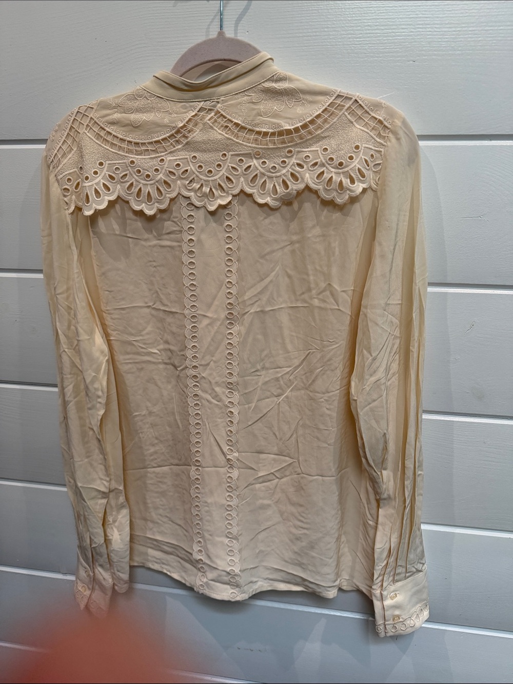 Reiss Karina Cream Eyelet Lace-Trim Button Blouse 8 NWT - Picture 6 of 7